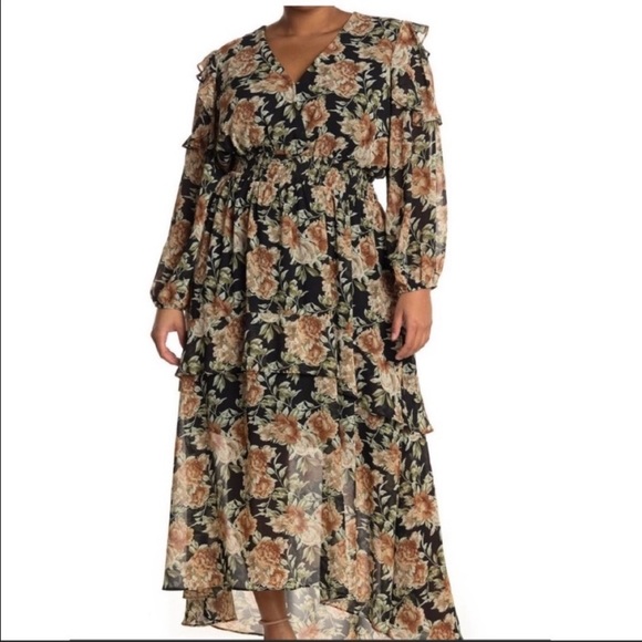 Astr Dresses & Skirts - 🥀 Black Brown Rose Floral Tiered Maxi Dress | XL | ASTR brand 🥀